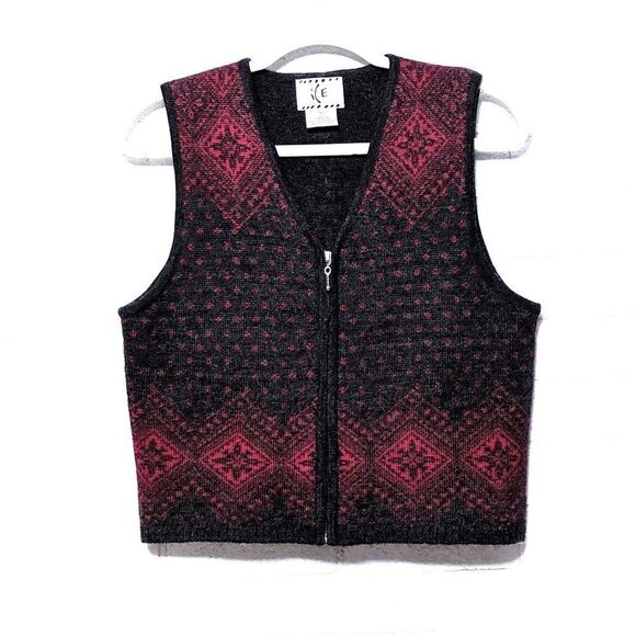 VINTAGE Ice Snowflake 100% Wool Cropped Vest M - Picture 1 of 5